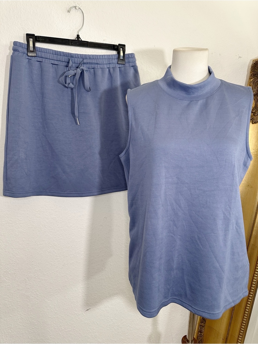 New Amazon Luxetreme Mock Neck Sleeveless Top & Drawstring Mini Skirt Set